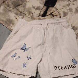White Shorts with Blue Butterfly Design